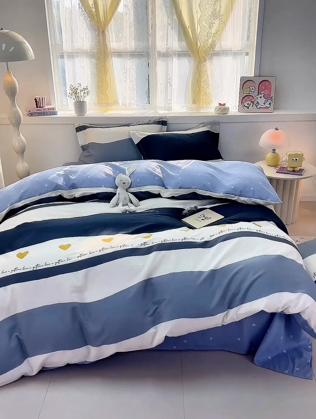 91家纺网 家纺一手货源 找家纺 珂博家纺 2025新款12868全棉纯棉小清新印花四件套 心语条纹