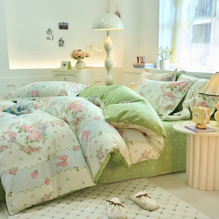 91家纺网 家纺一手货源 找家纺 珂博家纺 2025新款12868全棉纯棉小清新印花四件套 迷人轻语