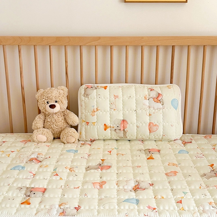 91家纺网 家纺一手货源 找家纺 嗨生活 2025新款7A抗菌全棉双层纱床垫 床褥 幼儿园床垫 儿童床垫 支持定做  派对小象