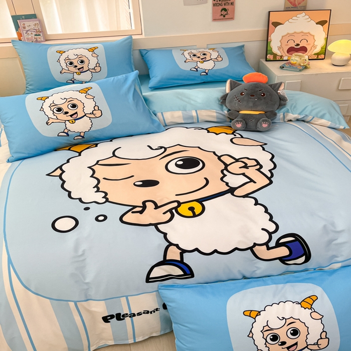 91家纺网 家纺一手货源 找家纺 金爱家 2025新款喜洋洋纯棉数码印花系列四件套 羊先生