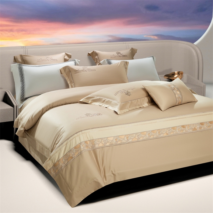 91家纺网 家纺一手货源 找家纺 高大尚婚庆馆 2025春夏新款 长绒棉高端绣花四件套-海歌娜 海歌娜 香槟金