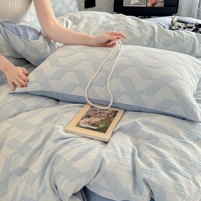 91家纺网 家纺一手货源 找家纺 眠博士2025新款AB版简约时尚A类全棉三层纱系列单枕套 三层纱-慕斯-蓝