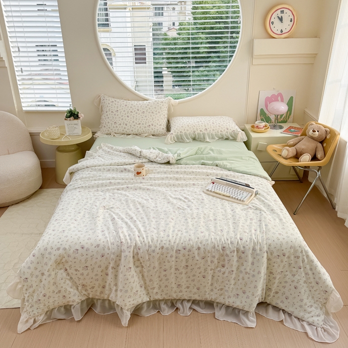 91家纺网 家纺一手货源 找家纺 橘子家 2025新款云纱四件套 清雅