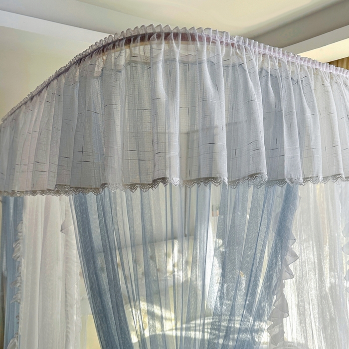 91家纺网 家纺一手货源 找家纺 夏彩  2025新款加柔加密铝合金接口高度可调节双层窗帘式导轨蚊帐88619 花语-兰