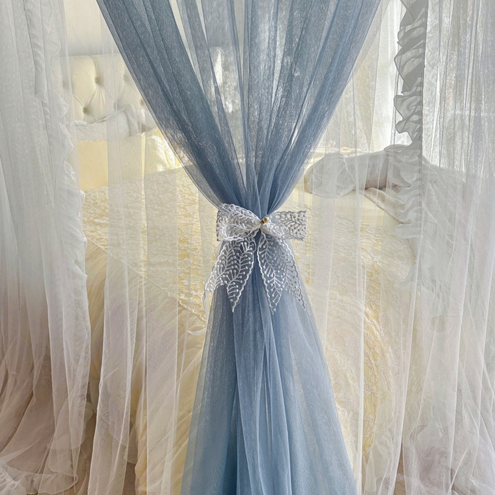 91家纺网 家纺一手货源 找家纺 夏彩  2025新款加柔加密铝合金接口高度可调节双层窗帘式导轨蚊帐88619 花语-兰