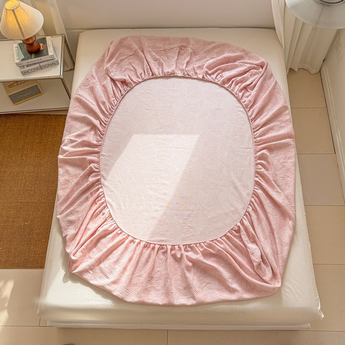 91家纺网 家纺一手货源 找家纺 眠博士 2025新款AB版简约时尚A类全棉三层纱系列单床笠 三层纱单床笠-幸运叶-粉