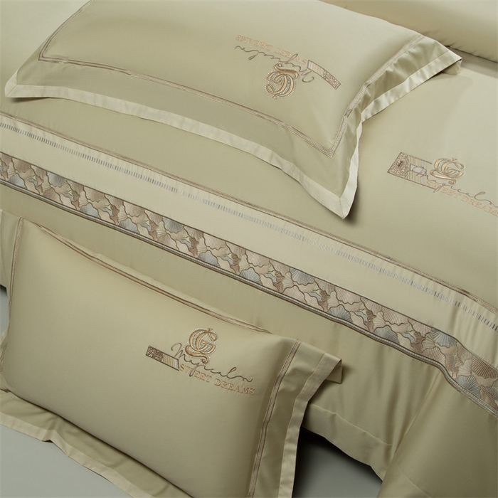 91家纺网 家纺一手货源 找家纺 高大尚婚庆馆 2025春夏新款 长绒棉高端绣花四件套-海歌娜 海歌娜-油果绿