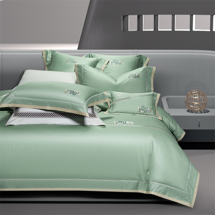 91家纺网 家纺一手货源 找家纺 高大尚婚庆馆 2025春夏新款 长绒棉高端绣花四件套-希米娅 清新绿