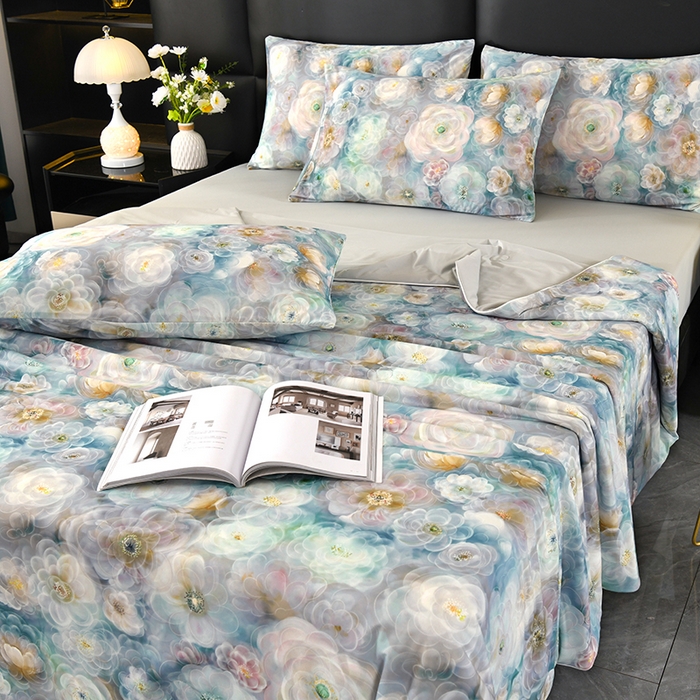 91家纺网 家纺一手货源 找家纺 欧夏家纺 2025新款凉感玻尿酸焕颜被夏被 花开朵朵