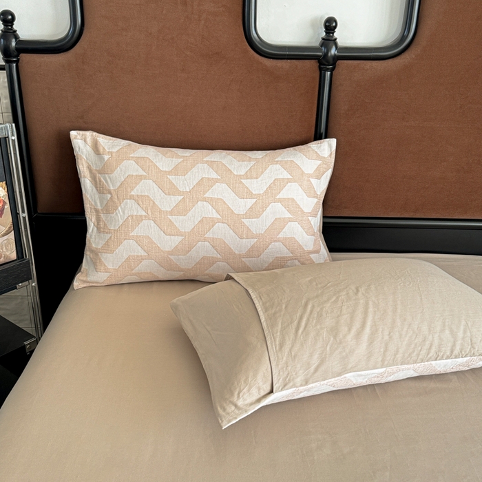 91家纺网 家纺一手货源 找家纺 眠博士2025新款AB版简约时尚A类全棉三层纱系列单枕套 三层纱-慕斯-杏