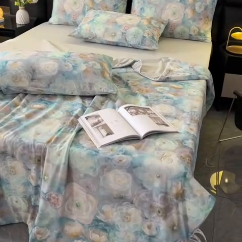 91家纺网 家纺一手货源 找家纺 欧夏家纺 2025新款凉感玻尿酸焕颜被夏被 花开朵朵