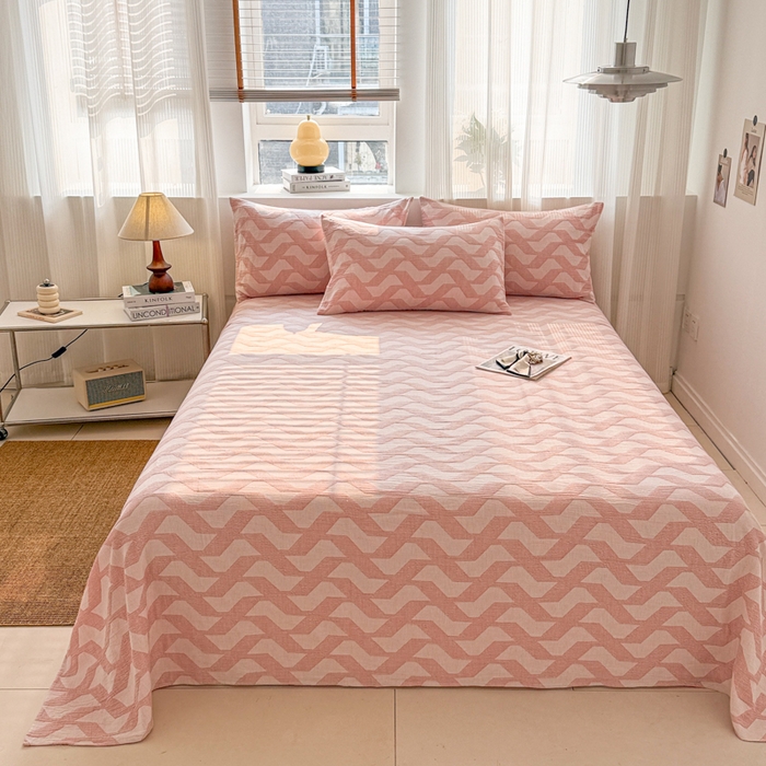 91家纺网 家纺一手货源 找家纺 眠博士2025新款AB版简约时尚A类全棉三层纱系列单床单 三层纱单床单-慕斯-粉