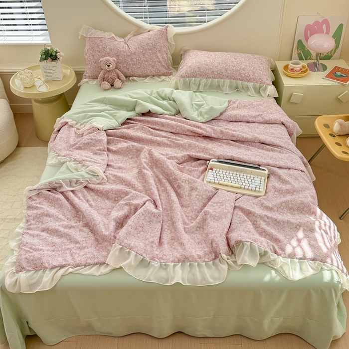 91家纺网 家纺一手货源 找家纺 橘子家 2025新款云纱四件套 蔷薇花开