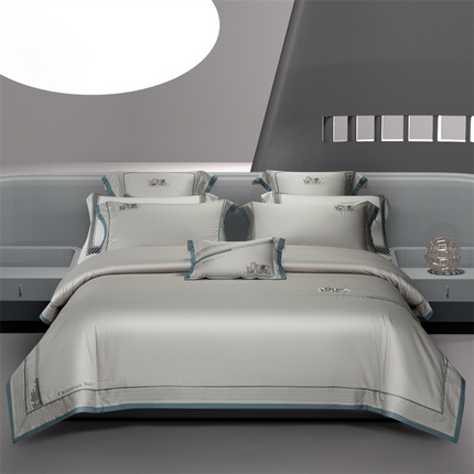 高大尚婚庆馆 2025春夏新款 长绒棉高端绣花四件套-希米娅 绅士灰