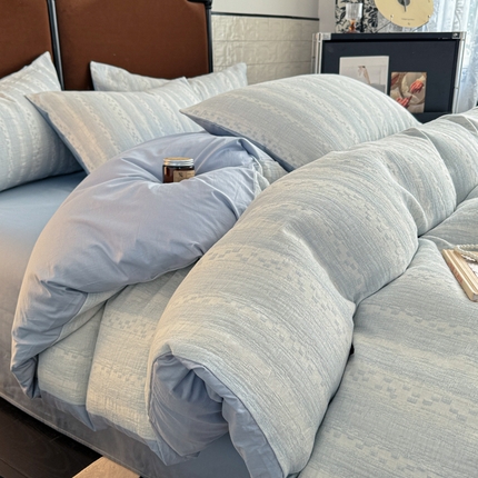 眠博士 2025新款AB版简约时尚A类全棉三层纱系列四件套 三层纱-时光-蓝