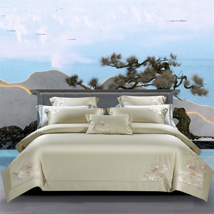 91家纺网 家纺一手货源 找家纺 （总）高大尚婚庆馆 2025春夏新款 长绒棉高端绣花四件套-赫莲娜