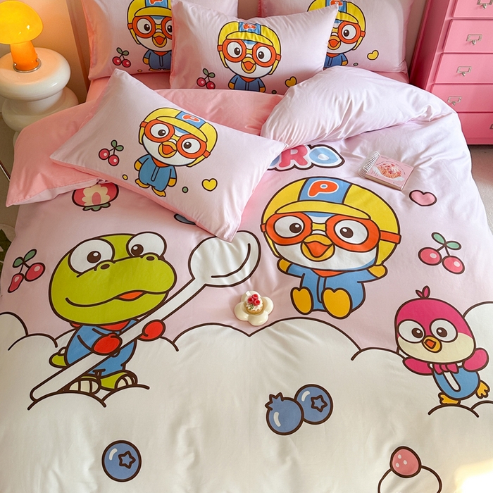 91家纺网 家纺一手货源 找家纺 金爱家 2025新款波乐乐系列纯棉数码印花系列四件套 波乐乐-水果派对