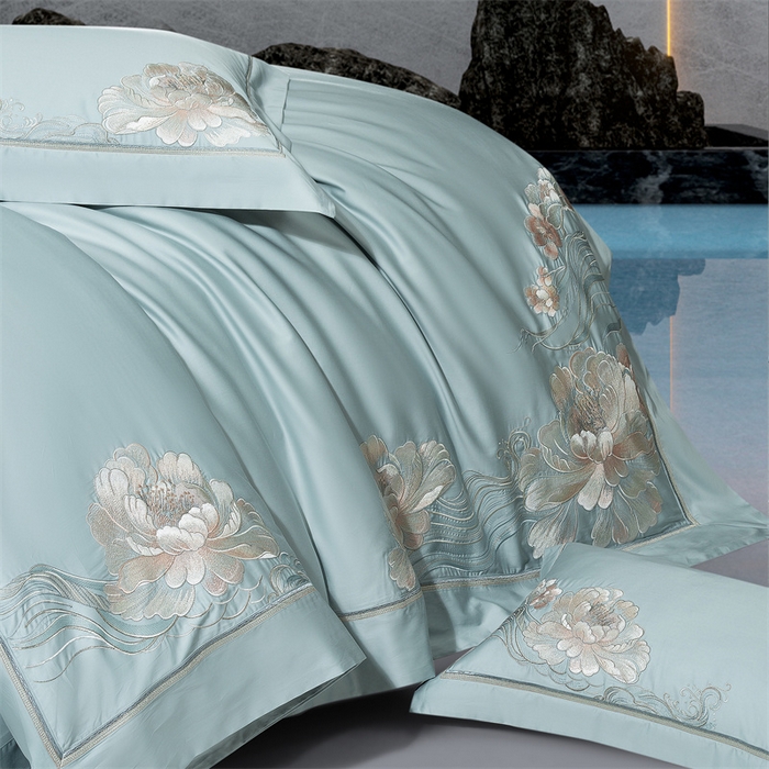 91家纺网 家纺一手货源 找家纺 高大尚婚庆馆 2025春夏新款 长绒棉高端绣花四件套-赫莲娜 赫莲娜-水晶兰