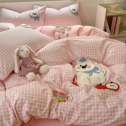 91家纺网 家纺一手货源 找家纺 （总）韩都家居 2025新款春夏新款水洗棉卡通毛巾绣四件套-西高地（包含买家秀）