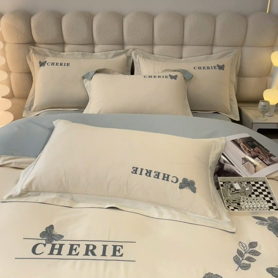 91家纺网 家纺一手货源 找家纺 桃园 2025新款洛芙琳系列纯棉全棉长绒棉刺绣绣花四件套(高端礼盒) 洛芙琳白兰