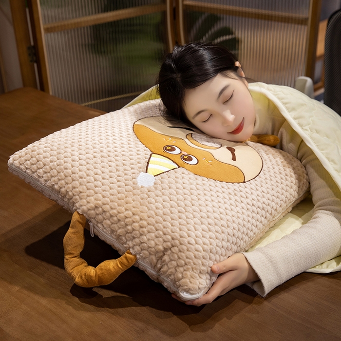 91家纺网 家纺一手货源 找家纺 中华鲟2025新款多功能豆豆绒提花网红抱枕毯卡通立体贴布刺绣抱枕被夏被 甜甜圈夏被-蓝