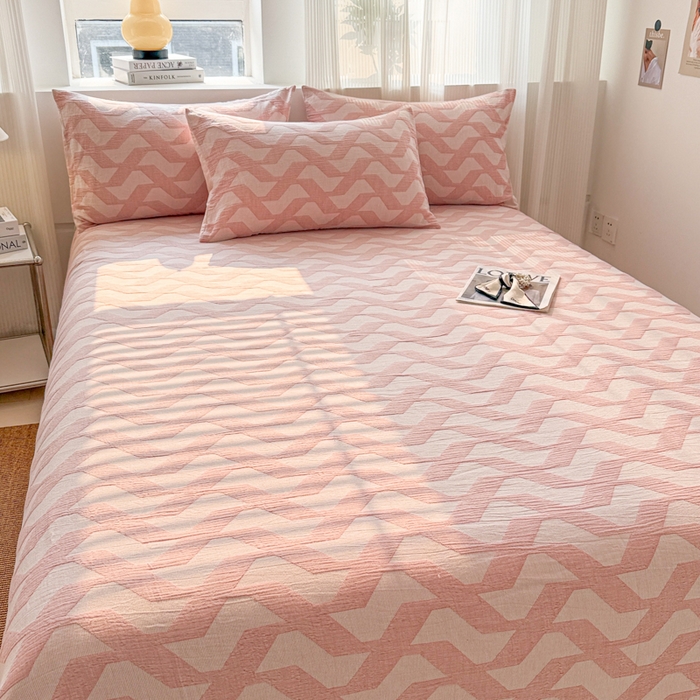 91家纺网 家纺一手货源 找家纺 眠博士2025新款AB版简约时尚A类全棉三层纱系列单床单 三层纱单床单-慕斯-粉