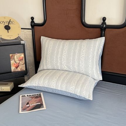 眠博士2025新款AB版简约时尚A类全棉三层纱系列单枕套 三层纱-时光-蓝