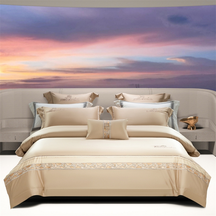 91家纺网 家纺一手货源 找家纺 高大尚婚庆馆 2025春夏新款 长绒棉高端绣花四件套-海歌娜 海歌娜 香槟金