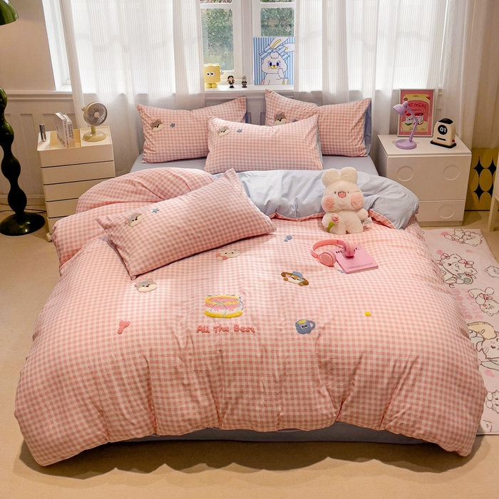 91家纺网 家纺一手货源 找家纺 （总）梦之岛 2025新款多巴胺云朵棉可爱毛巾绣四件套