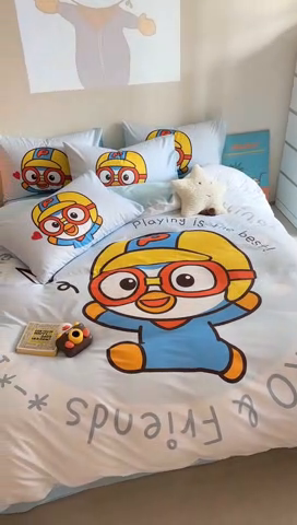 91家纺网 家纺一手货源 找家纺 金爱家 2025新款波乐乐系列纯棉数码印花系列四件套 奔跑乐乐