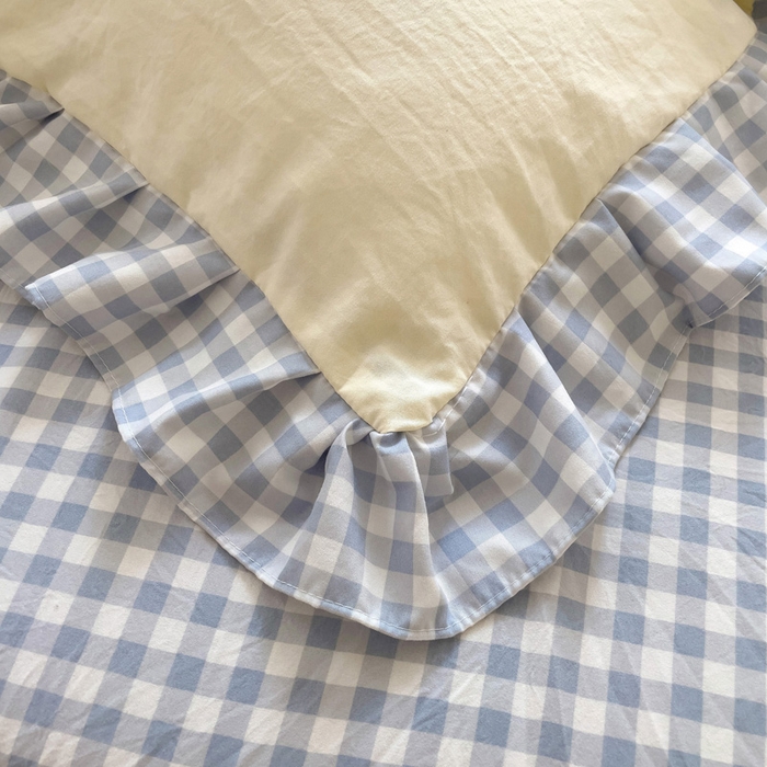 91家纺网 家纺一手货源 找家纺 梦之岛 2025新款ins韩版奶茶风云朵棉可爱毛巾绣四件套 奶茶-白蓝