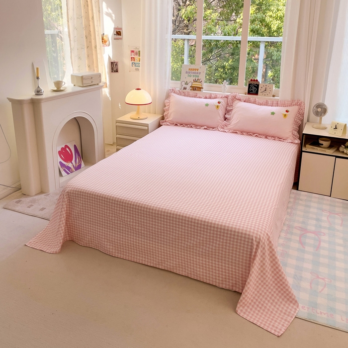 91家纺网 家纺一手货源 找家纺 梦之岛 2025新款ins韩版奶茶风云朵棉可爱毛巾绣四件套 奶茶-粉