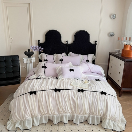 91家纺网 家纺一手货源 找家纺 吾欢心 2025新款A类糯小棉法式高定赛琳娜系列四件套 赛琳娜紫