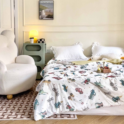 绒梦里 2025新款儿童卡通系列A类凉感冰豆豆夏被 车车世界