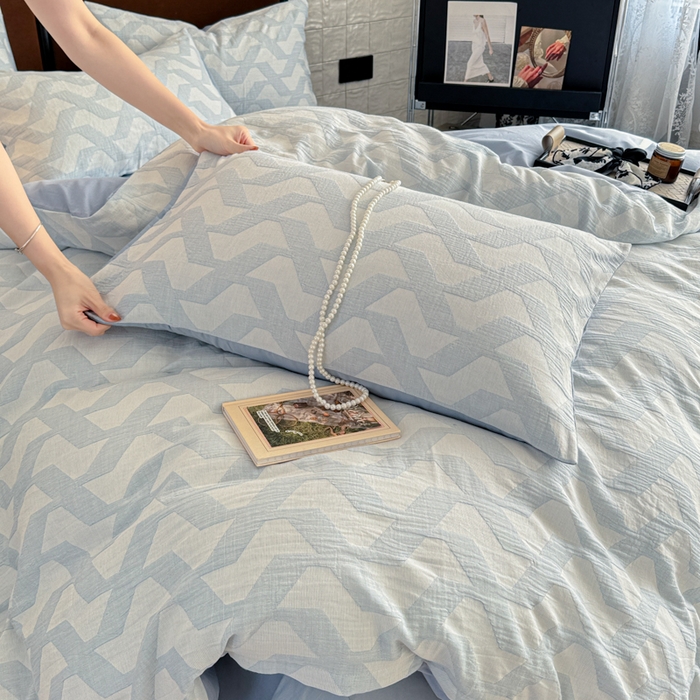 91家纺网 家纺一手货源 找家纺 眠博士2025新款AB版简约时尚A类全棉三层纱系列单枕套 三层纱-慕斯-蓝