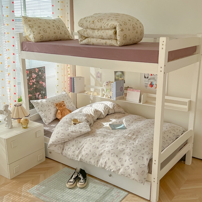 91家纺网 家纺一手货源 找家纺 韩巢家纺 2025新款云感双层纱超柔裸睡级学生宿舍上下铺床单被套三件套-（提供卖家秀） 猫咪恋人