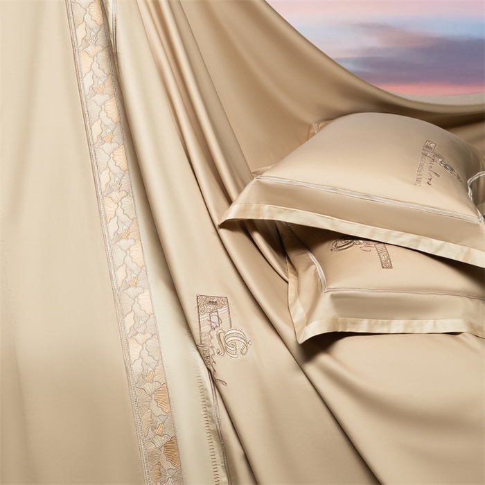 91家纺网 家纺一手货源 找家纺 高大尚婚庆馆 2025春夏新款 长绒棉高端绣花四件套-海歌娜 海歌娜 香槟金