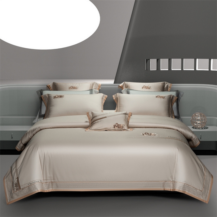 91家纺网 家纺一手货源 找家纺 高大尚婚庆馆 2025春夏新款 长绒棉高端绣花四件套-希米娅 卡其色