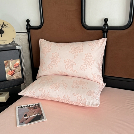 眠博士2025新款AB版简约时尚A类全棉三层纱系列单枕套 三层纱-玫瑰花-粉