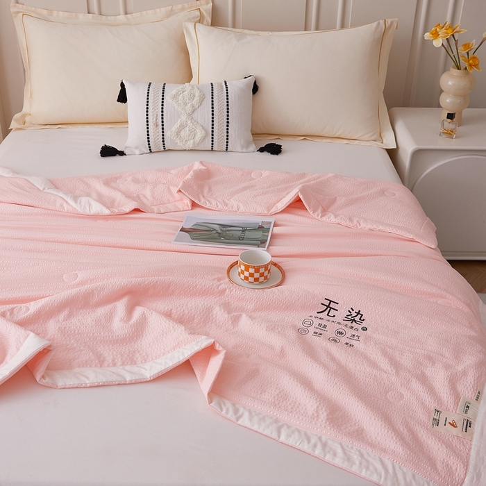 91家纺网 家纺一手货源 找家纺 仁凯家纺 2025新款A类无染原棉大豆被夏被夏凉被空调被子 温柔粉-白边