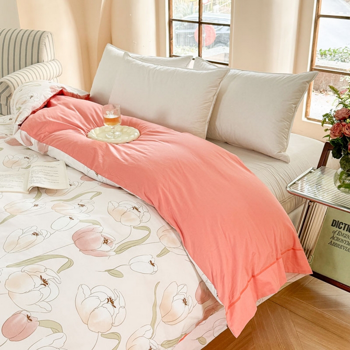 91家纺网 家纺一手货源 找家纺 7V 2025全棉被套133*76纯棉轻奢宽边单被套喷气长绒棉面料 玫瑰集-粉