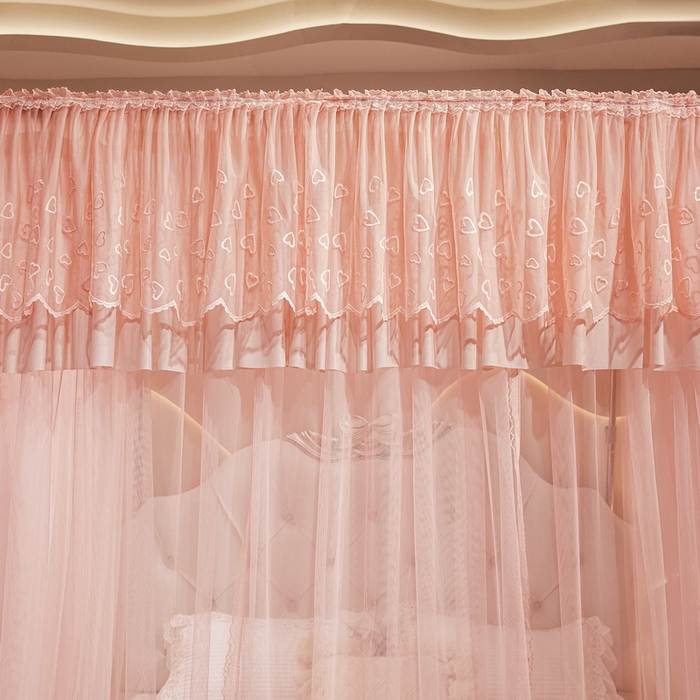 91家纺网 家纺一手货源 找家纺 夏彩 2025新款绣花加柔加密铝合金接口高度可调节轨道蚊帐88620 88620浅粉玉