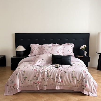 91家纺网 家纺一手货源 找家纺 朵希曼 2025年新款60s天丝棉数码印花四件套 茜茜公主-粉