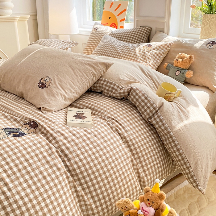 91家纺网 家纺一手货源 找家纺 （总）大境 2026新款色织全棉水洗棉刺绣四件套小清新纯棉四件套