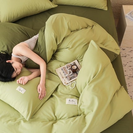 眠博士 2025新款高支高密全棉双拼40支纯色四件套场景二 全棉拼色-浅绿+军绿