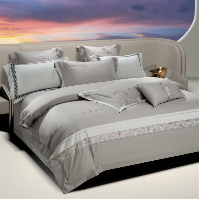 91家纺网 家纺一手货源 找家纺 高大尚婚庆馆 2025春夏新款 长绒棉高端绣花四件套-海歌娜 海歌娜-绅士灰