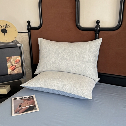 眠博士2025新款AB版简约时尚A类全棉三层纱系列单枕套 三层纱-幸运叶-蓝