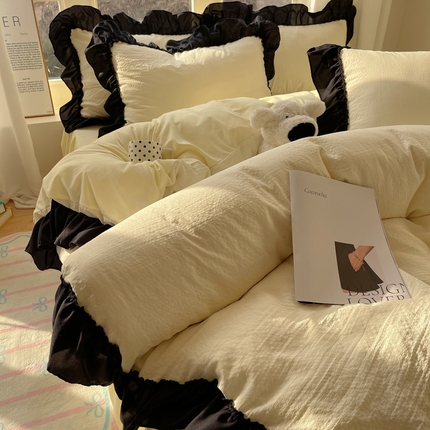 91家纺网 家纺一手货源 找家纺 （总）韩都家居 2025新款韩版法式黑花边泡泡棉四件套-初味（包含买家秀）