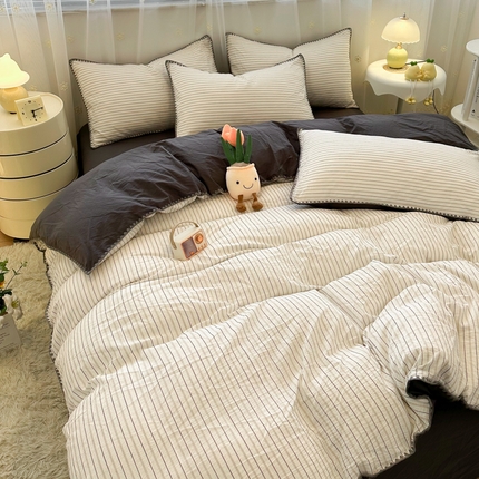 91家纺网 家纺一手货源 找家纺 （总）女子家纺 2025新款全棉纯棉水洗棉色织小提花三角针款四件套