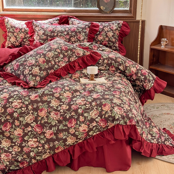 91家纺网 家纺一手货源 找家纺 （总）胜权家纺 2025新款全棉13372法式床裙款活性印花四件套